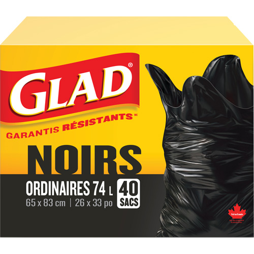 Sacs &agrave; ordures 74 L, R&eacute;gulier, 26" la x 33" lo, Noir PR Distribution