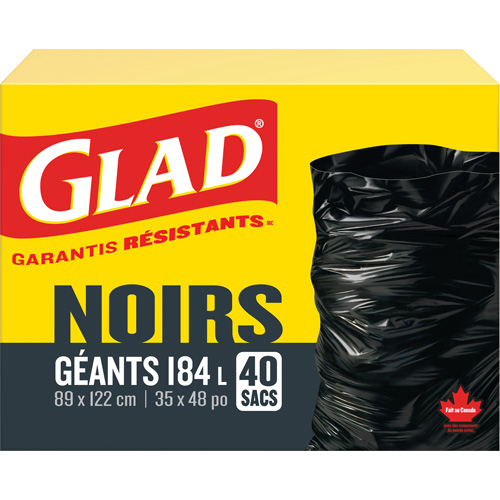Sacs &agrave; ordures 184 L, R&eacute;gulier, 35" la x 48" lo, Noir PR Distribution