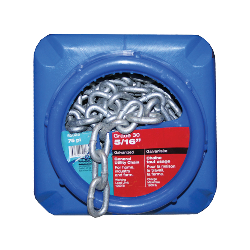 Chaînes galvanis&eacute;es par immersion &agrave; chaud, Acier au carbone, 5/16" x 75' (22,9 m) l, Calibre 30, Charge d'utilisation 1900 lb (0,95 tonne) PR Distribution