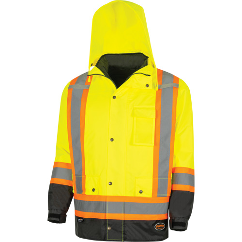 Parka de s&eacute;curit&eacute; d'hiver imperm&eacute;able 7-en-1 5057 Pioneer Yukon, Polyester, Noir/Jaune lime haute visibilit&eacute;, T-petit PR Distribution
