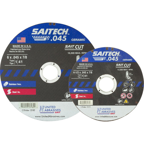 Meule &agrave; tronçonner, 14-1/2" x 0,045", Arbre de 5/8", Type 1, Oxyde d'aluminium/C&eacute;ramique, 13 300 Tr/min PR Distribution