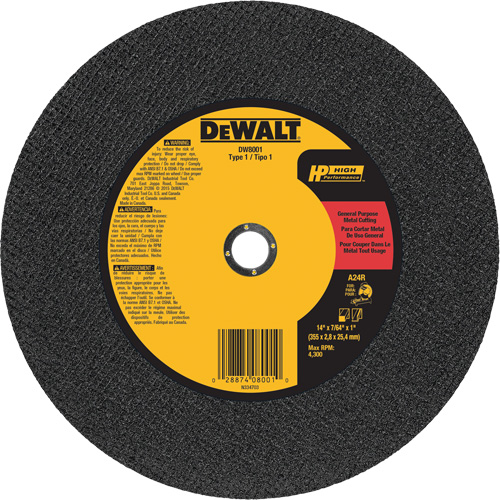 General Purpose Metal Cutting Chop Saw Wheel, 14" x 7/64", 1" Arbor, Type 1, Aluminum Oxide, 4300 RPM PR Distribution