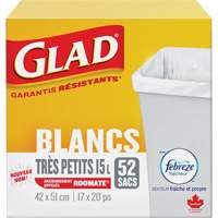 Tr&egrave;s petits sacs &agrave; ordures 15 L avec Febreze, R&eacute;gulier, 17" la x 20" lo, Blanc PR Distribution
