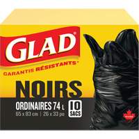 Sacs &agrave; ordures 74 L, R&eacute;gulier, 26" la x 33" lo, Noir PR Distribution