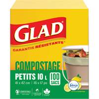 Petits sacs de compostage, R&eacute;gulier, 17" lo x 16" la, Brun, Capacit&eacute; de 10 L (3 gal.) PR Distribution