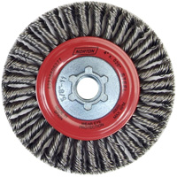 Brosse &agrave; fils nou&eacute;s pour cordons de soudure pour meuleuse angulaire, Dia. 4", Fils 0,02", Arbre 5/8"-11, Acier PR Distribution