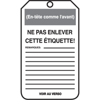 &eacute;tiquettes de verrouillage, Papier cartonn&eacute;, 3-1/8" la x 5-7/8" h, Français PR Distribution