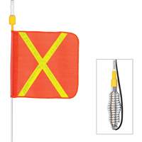 Tiges de s&eacute;curit&eacute; tout-temps de s&eacute;rie lourde avec lumi&egrave;re DEL constante Safety Whip, Fixation Ressort, Hauteur 5', Orange avec X r&eacute;fl&eacute;chissant PR Distribution