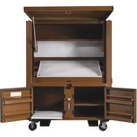 Coffre de chantier et surface de travail sur le terrain, 33" la x 63" p x 80" h, Acier, Rouge PR Distribution